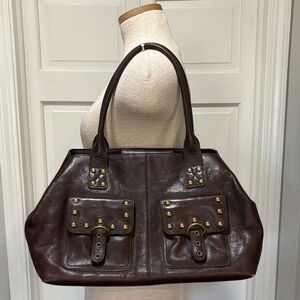 Kate Landry dark brown pebbled leather satchel purse